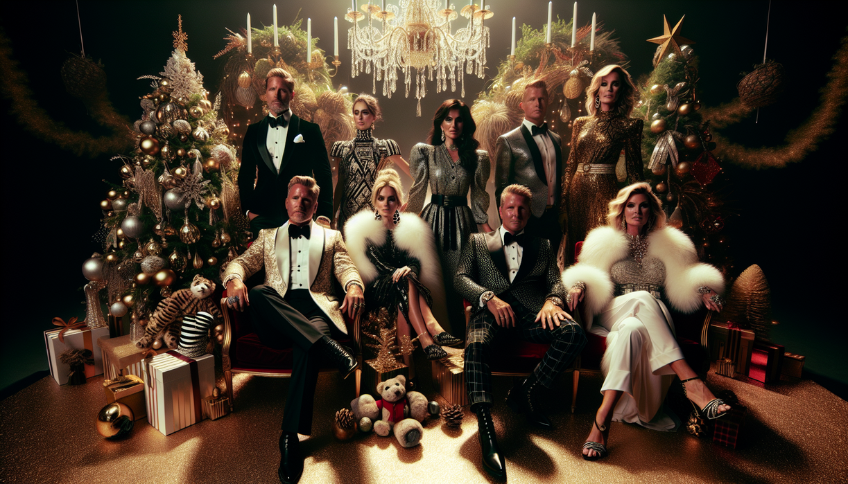 alt_text: The Kardashian-West family celebrates Christmas with opulent decorations and glamorous outfits.