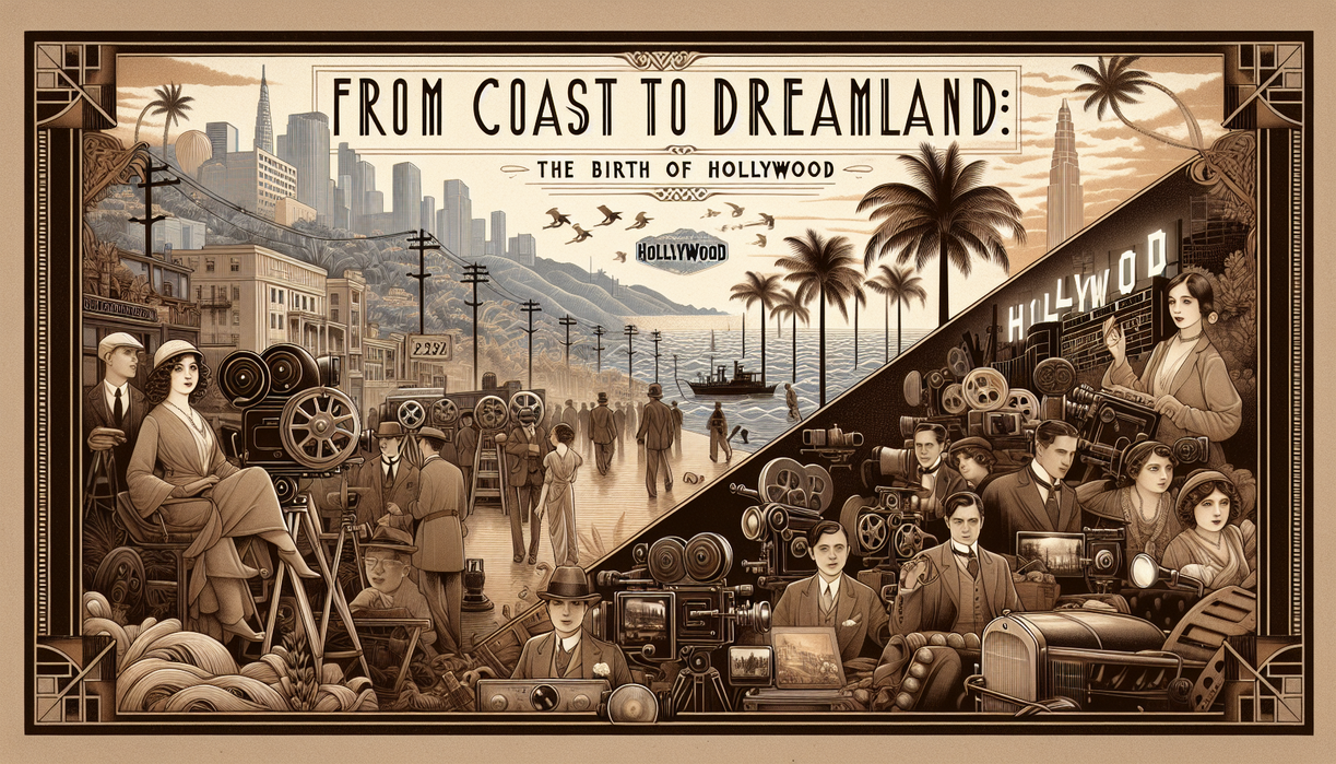 alt_text: Vintage film reels and cowboy hats symbolize Hollywood's Western film influence.