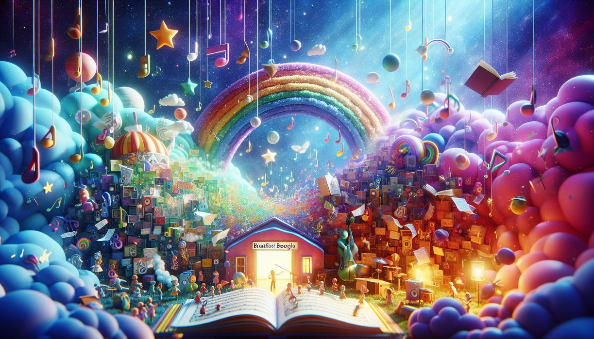 alt_text: "Colorful magic scene with jazz musicians and floating breakfast items."